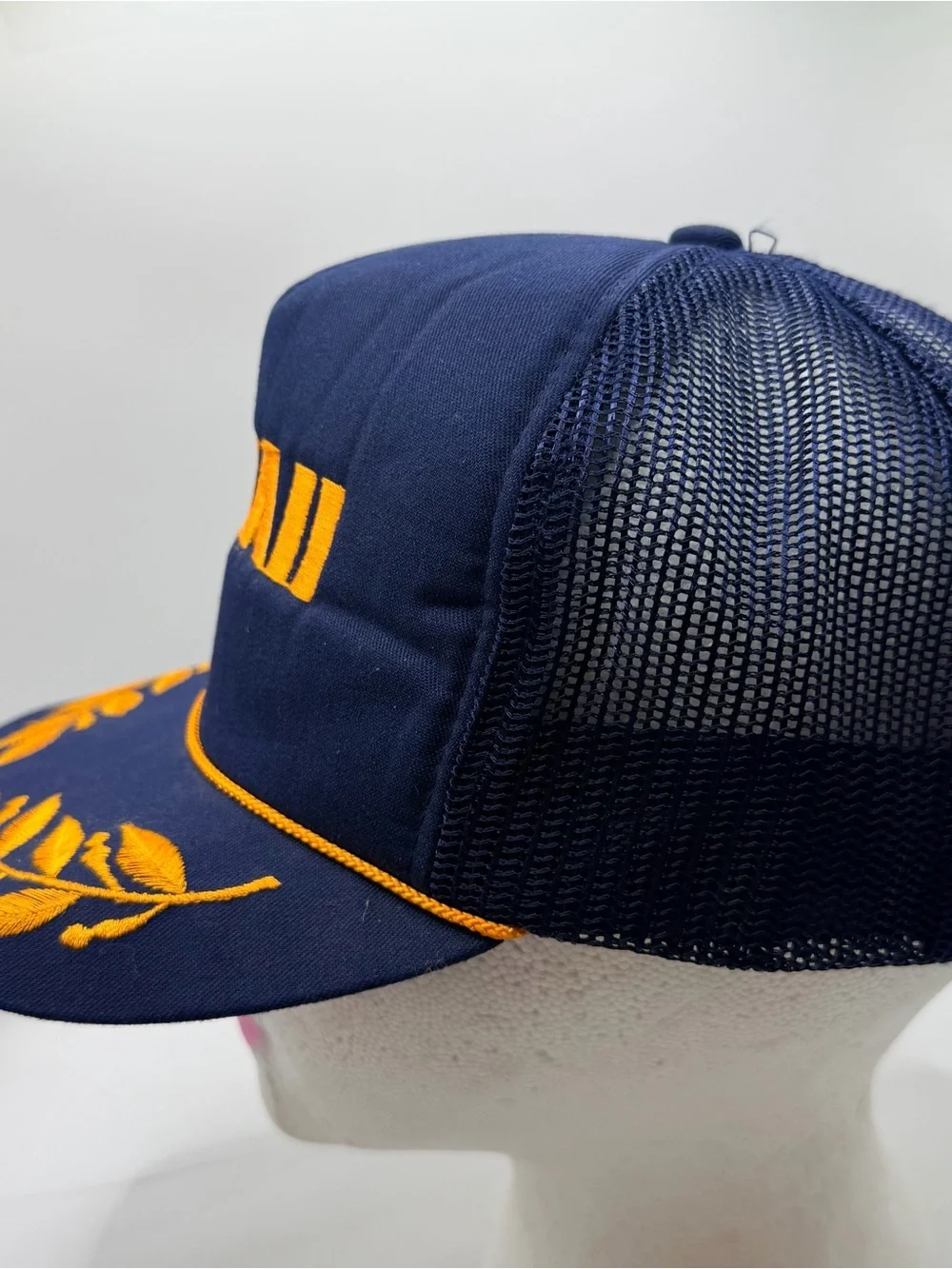Vintage Hawaii Trucker Hat Blue/Yellow Foam Mesh Rope OSFA Hawaiian Headgear